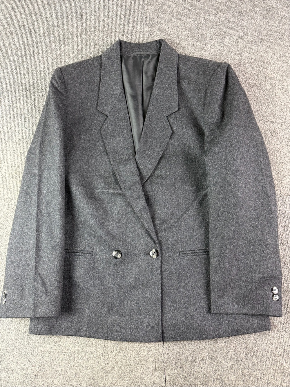 St Michael Pure Wool Made In The UK Women Double Breasted Blazer Size 12-40 Gray